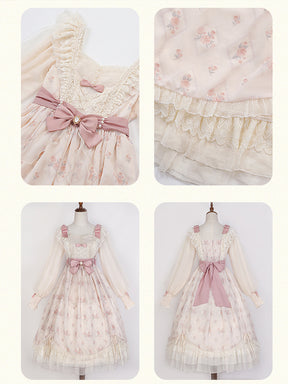 Girls Lolita Princess Dress Kawaii Long Sleeve Chiffon Skirt Cute Girl Dress