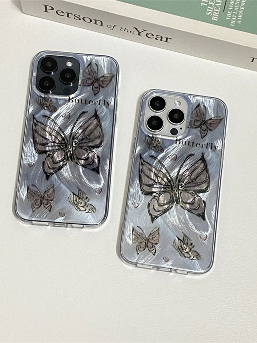 Laser Aurora Butterfly Straight Edge Frosted Phone Case