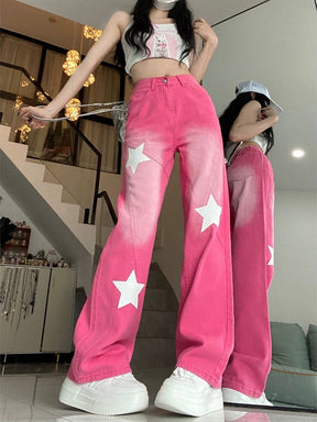 Pink Stars Denim Pants