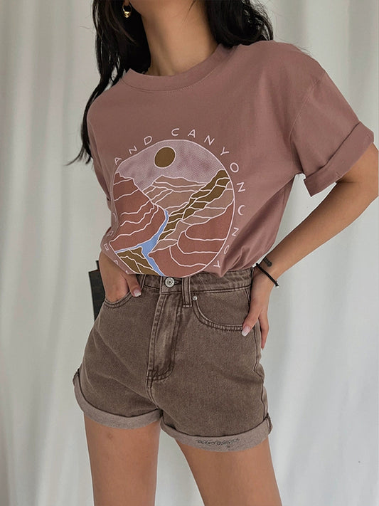 Pink Sunrise Print Oversize Short Sleeve Top