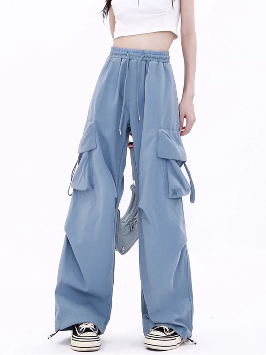 Casual Light Blue Loose Fit Cargo Sweatpants