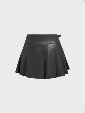 Irregularly Pleated Leather Skirt