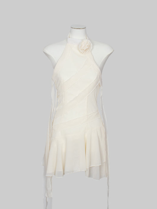 Solid Color Apricot Ribbon Lace Floral Accessories Chiffon Dress