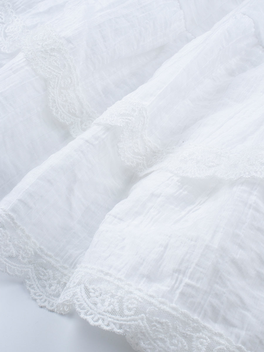White Lace Puffy Skirt with Lining