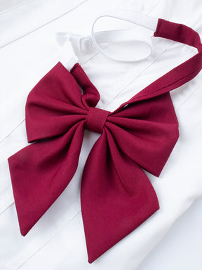 Button-Up Shirt Crop Top with Red Bow-tie