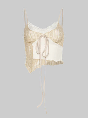 Beige Woven Cutout Fake Two Piece Camisole Top