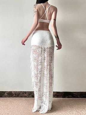 Irregular Lace Hem Split Midi Skirt