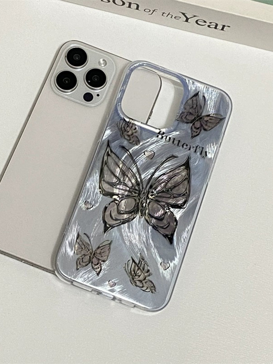 Laser Aurora Butterfly Straight Edge Frosted Phone Case