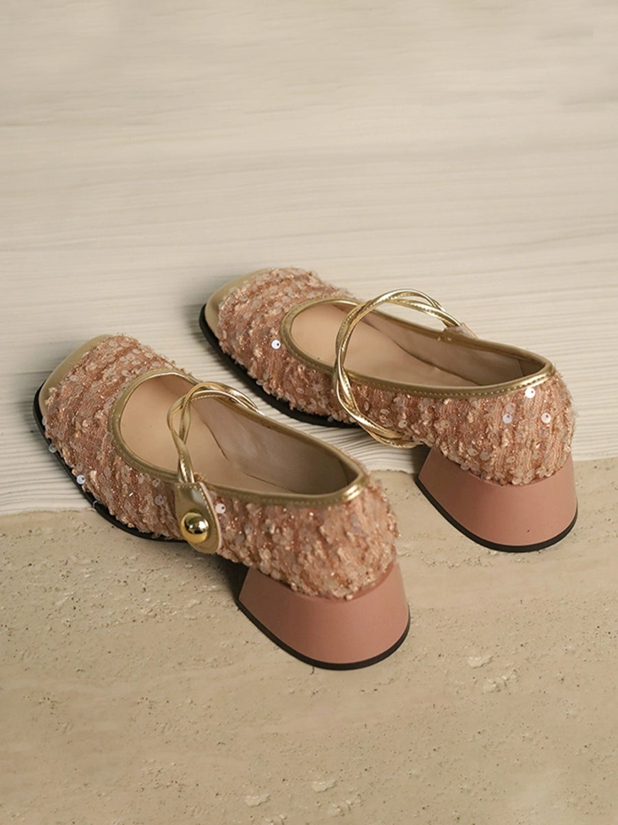 Square Toe Sequin Heeled Costume Shoes