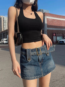 Solid Color Backless Halter Crop Top