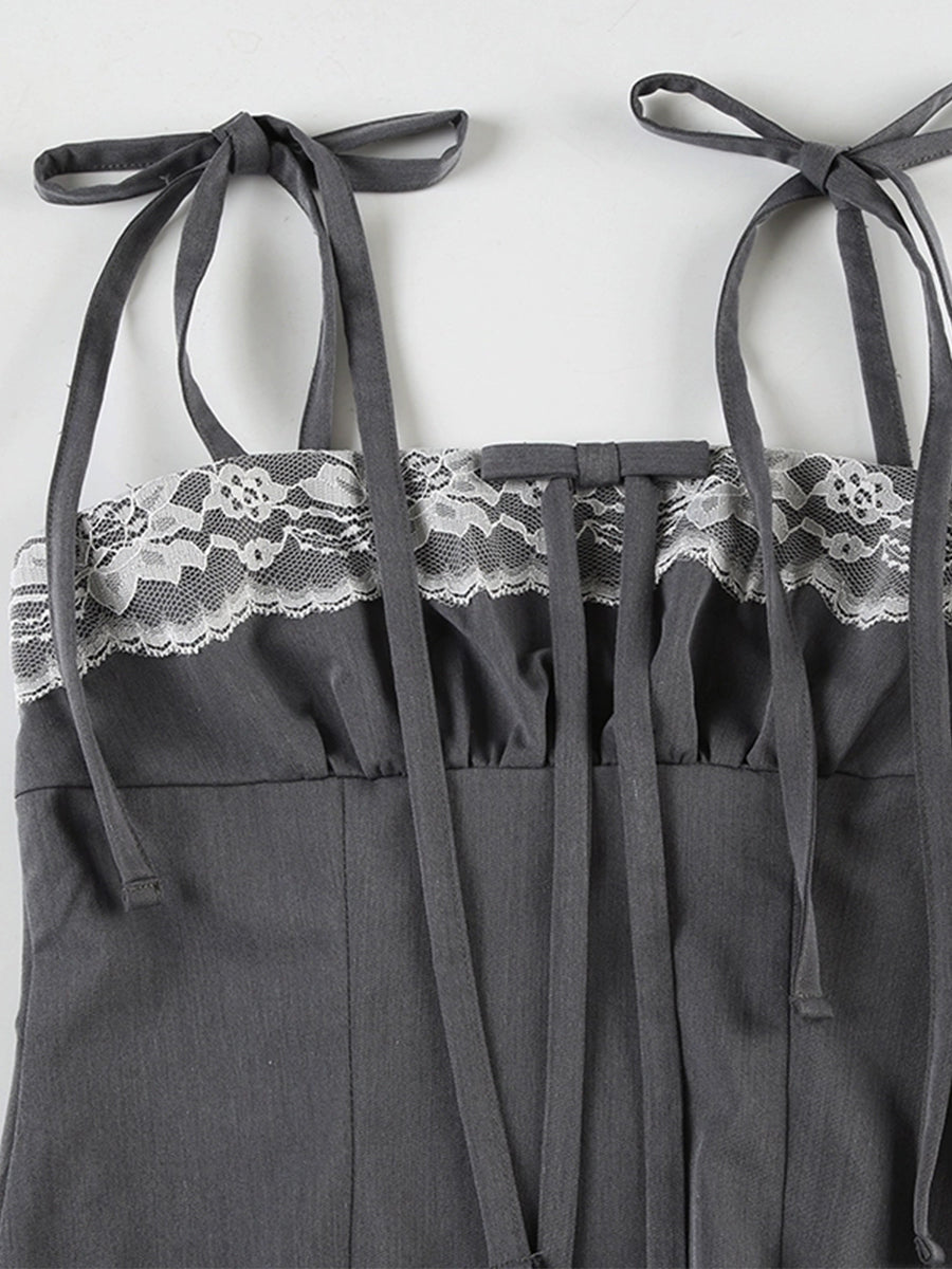 Lace Ruffle Bow Strap Cami Top