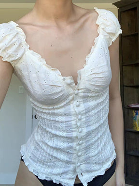 Pure White Lace Short Sleeve Top