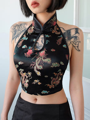 Women Chinese Cheongsam Shirt Crop Top