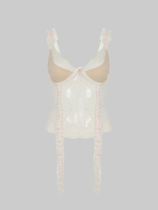 Mesh Lace Sides Sheer Cami Top