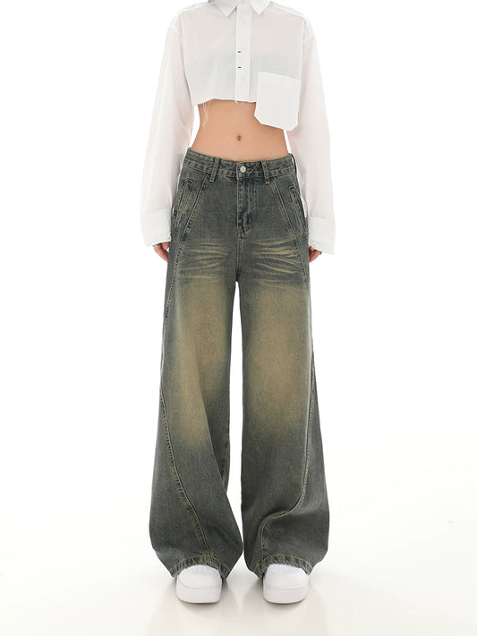 Vintage Relaxed Fit Grey Wide Leg Denim Jeans