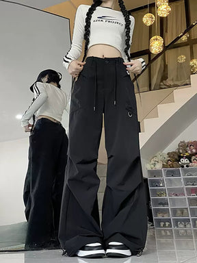 Solid Color Casual Loose Waist Drawstring Pants