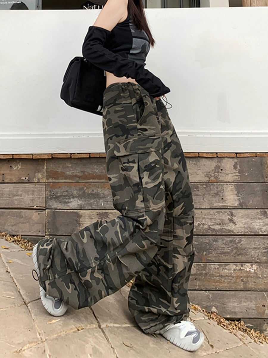 Casual Self-tie Drawstring Loose Fit Cargo Pants