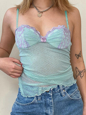 Lace Patterned Mesh Patchwork Camisole Top
