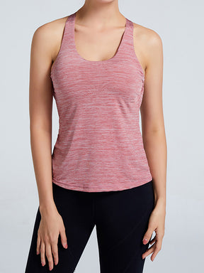 Solid Loose Fit Sports Cami Top Yoga Tank Gym Top with Chest Pads