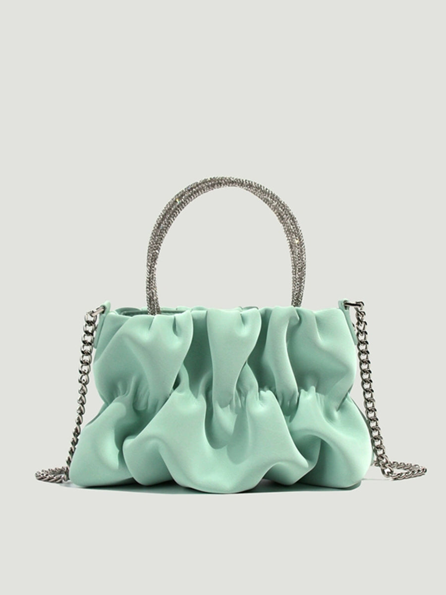 Pure Color Full Diamond Handle Cloud Bag
