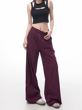 Solid Color Casual Sport High Waist Loose Pants