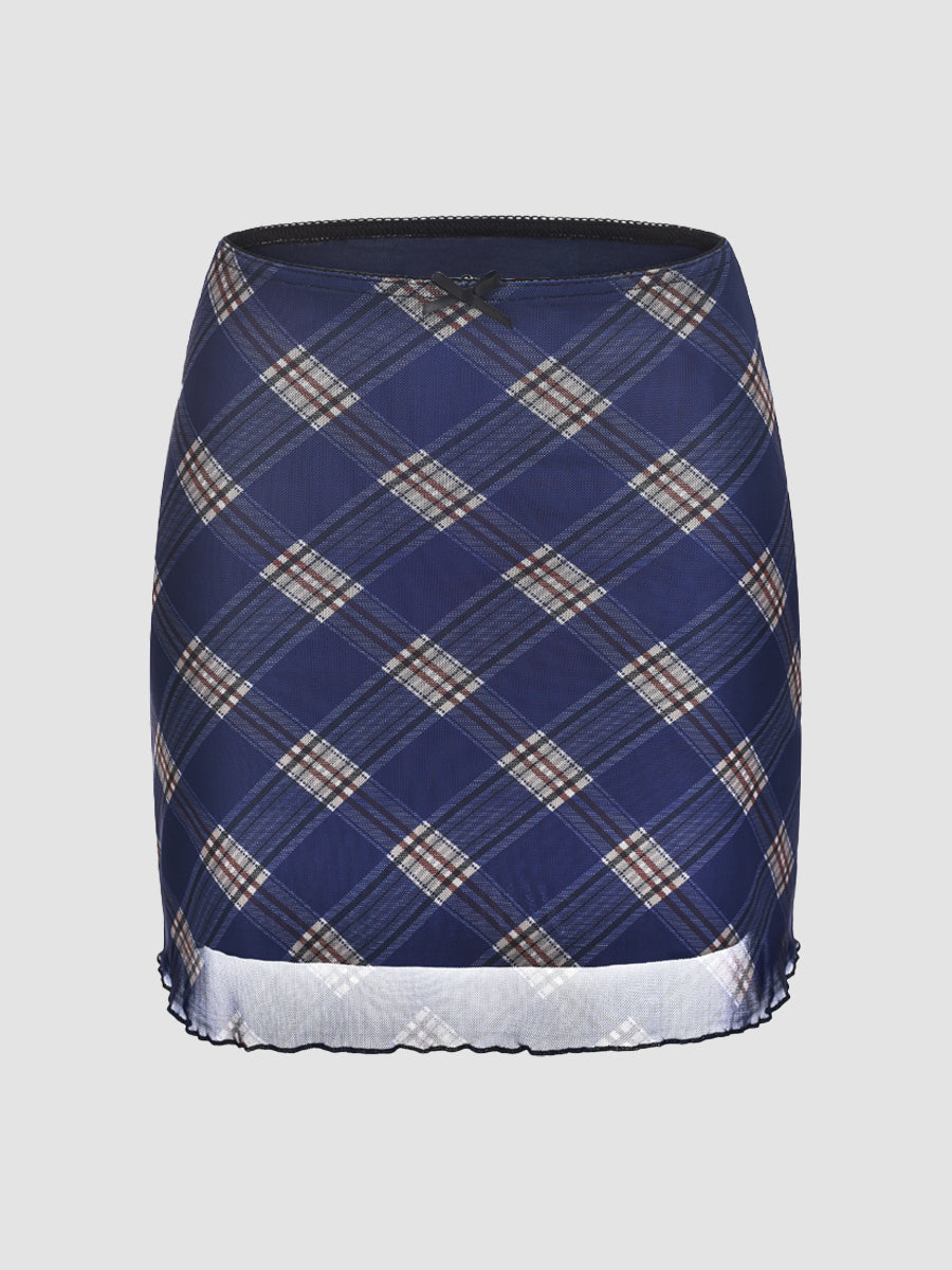 Blue Bow Tie Plaid Skirt