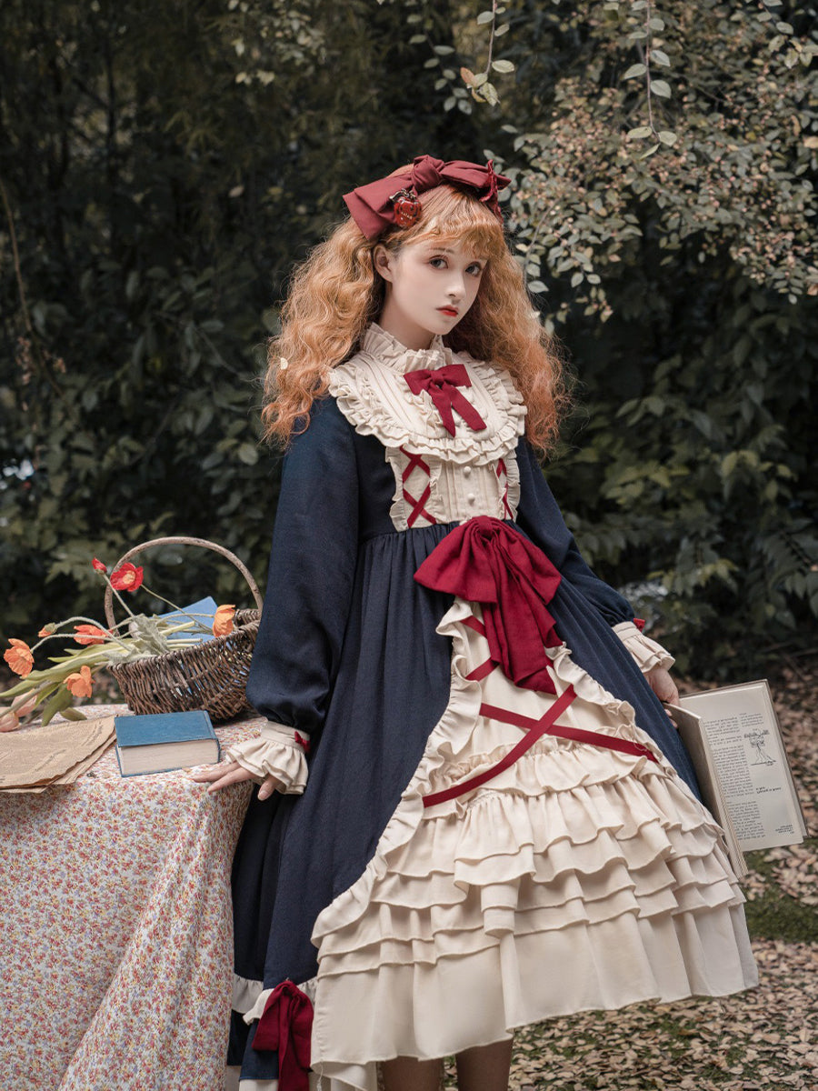 Girls Lolita Princess Dress Kawaii Long Sleeve Chiffon Skirt Cute Girl Dress