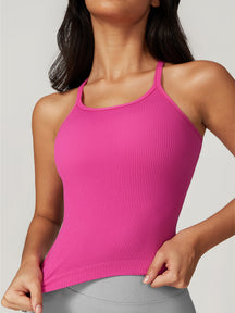 Solid Ribbed Knit Sports Cami Top Compression Shirt Gym Top