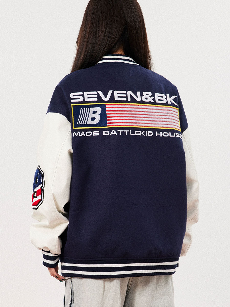 Flag Pattern Long Sleeve Loose Top Jacket Baseball Coat