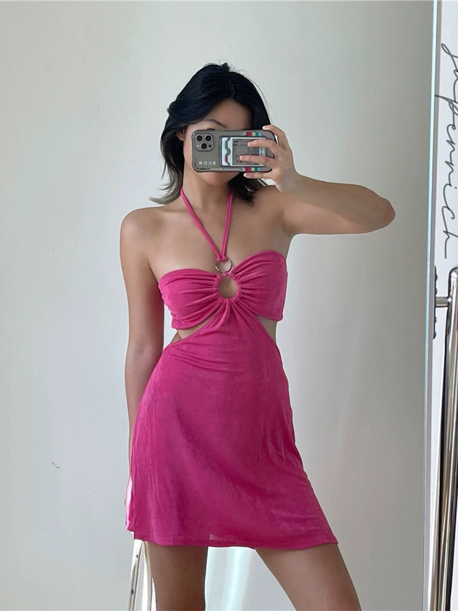 Rose Velvet Halter Dress