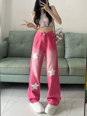 Pink Stars Denim Pants