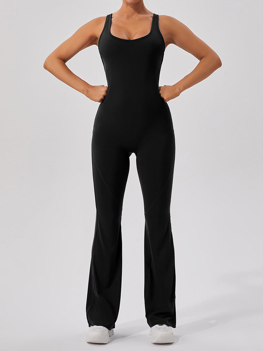 Plain Women Unitards Backless Flare Leg Skin-Friendly Sleeveless Romper