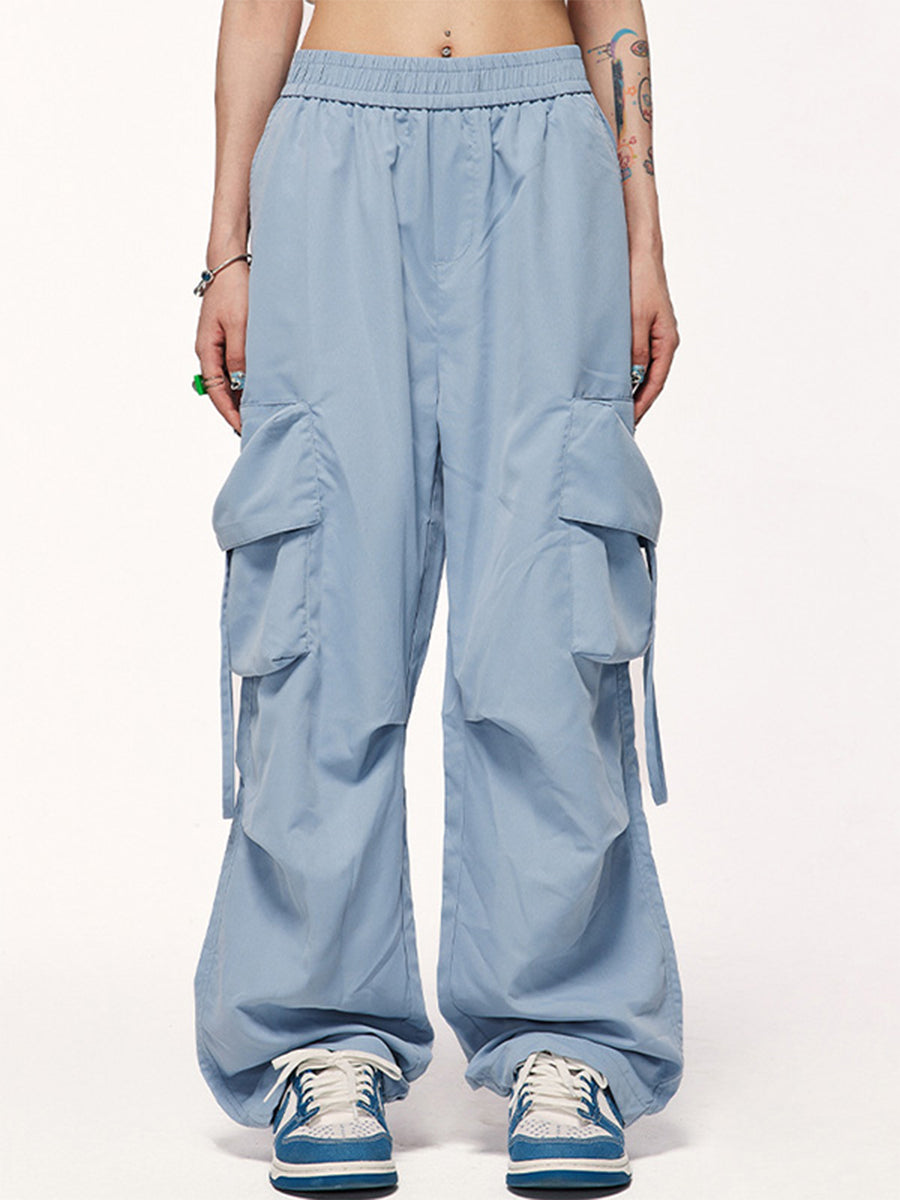 Drawstring Blue Loose Fit Trousers Pants