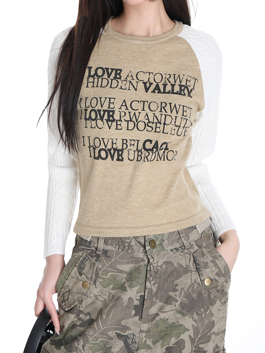 Premium Colorblocking Short High Waist Long Sleeve Knit Sweater Sweater Top