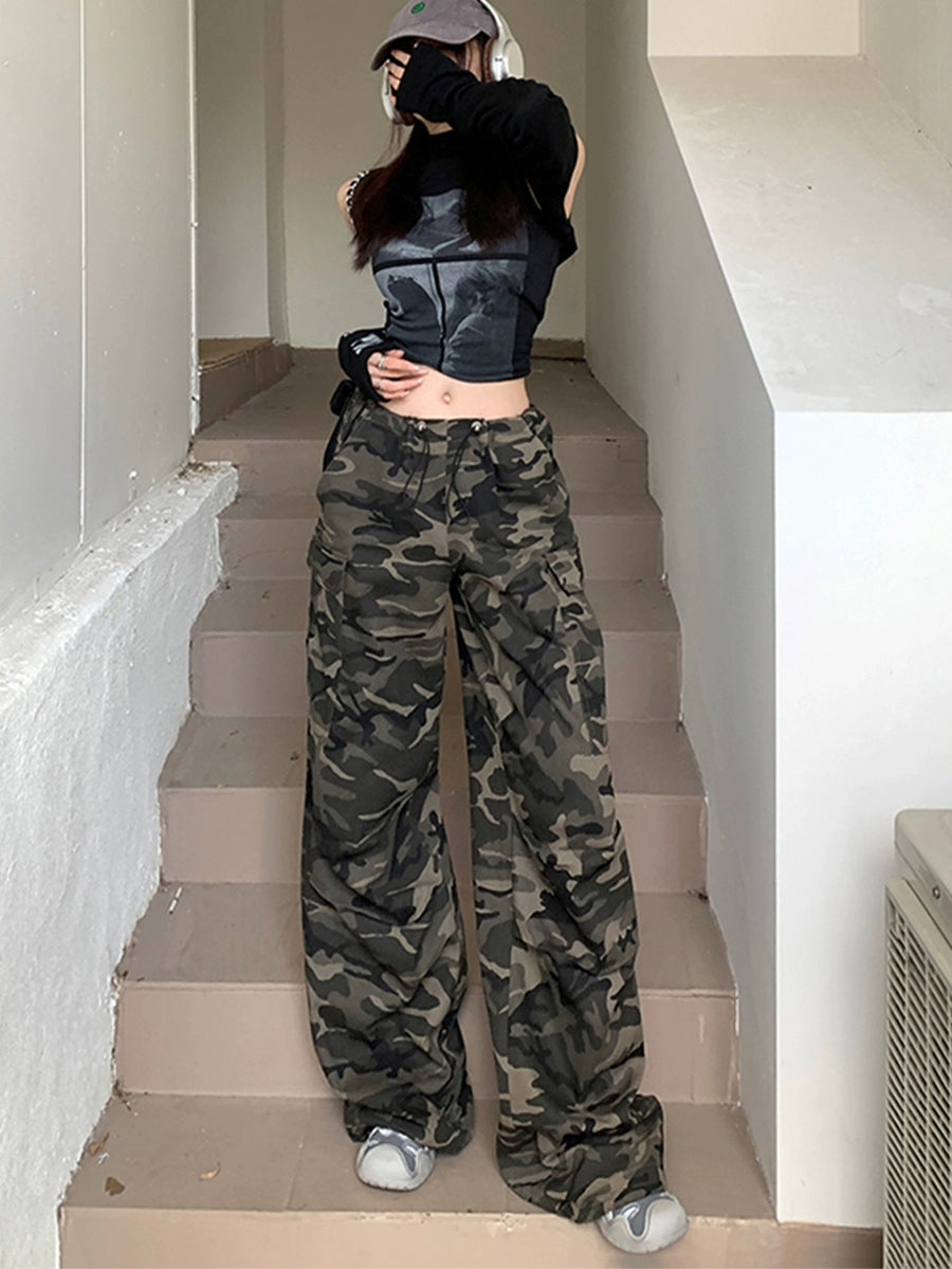 Casual Self-tie Drawstring Loose Fit Cargo Pants