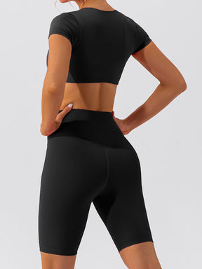 Sports Basic Seamless High Stretch Yoga Exercise Suit With Hollow Out Back Design For Women