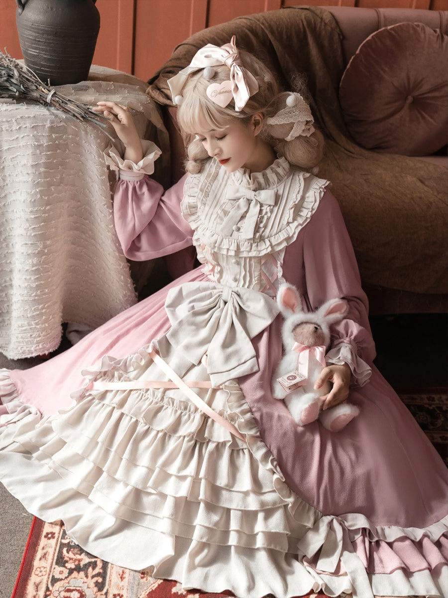Girls Lolita Princess Dress Kawaii Long Sleeve Chiffon Skirt Cute Girl Dress