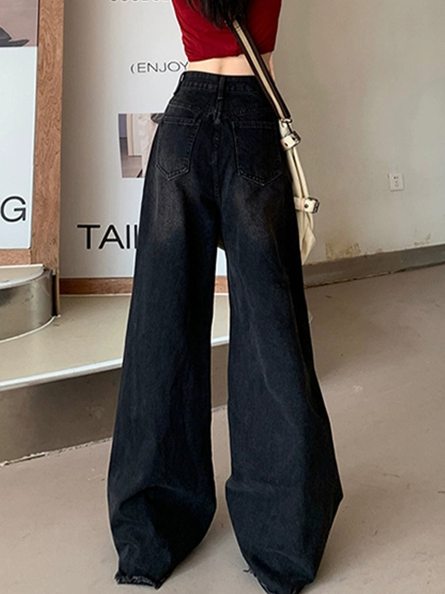 Vintage Raw Hem Wide Leg Long Jeans