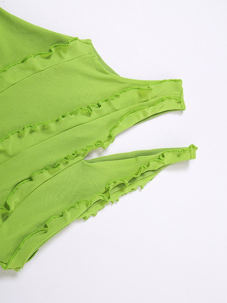 Solid Color Irregular Cutout One-Shoulder Top
