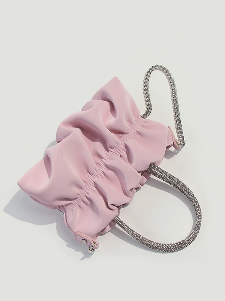 Pure Color Full Diamond Handle Cloud Bag