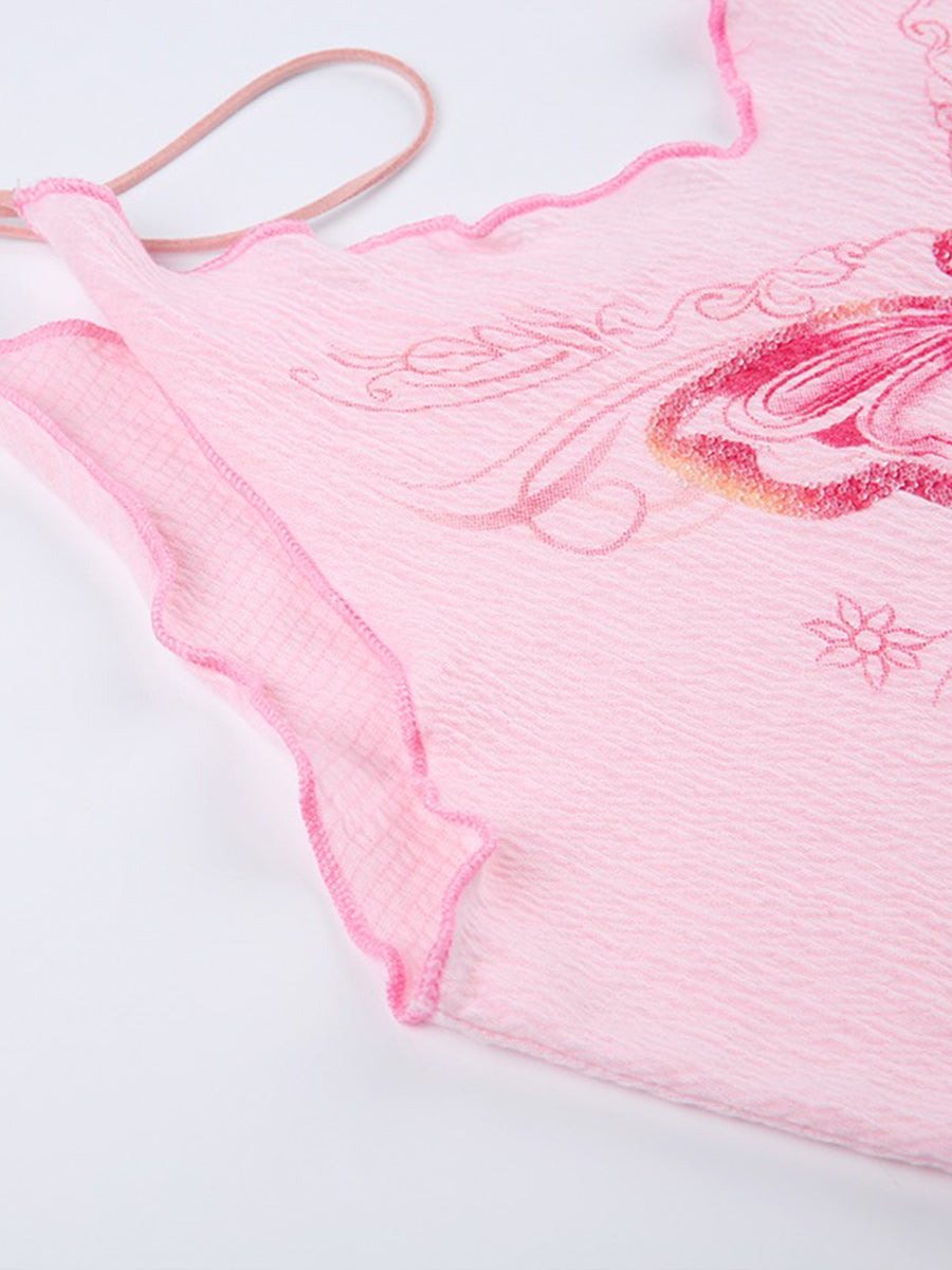 Butterfly Pink Cami Top with Sleeve Cover