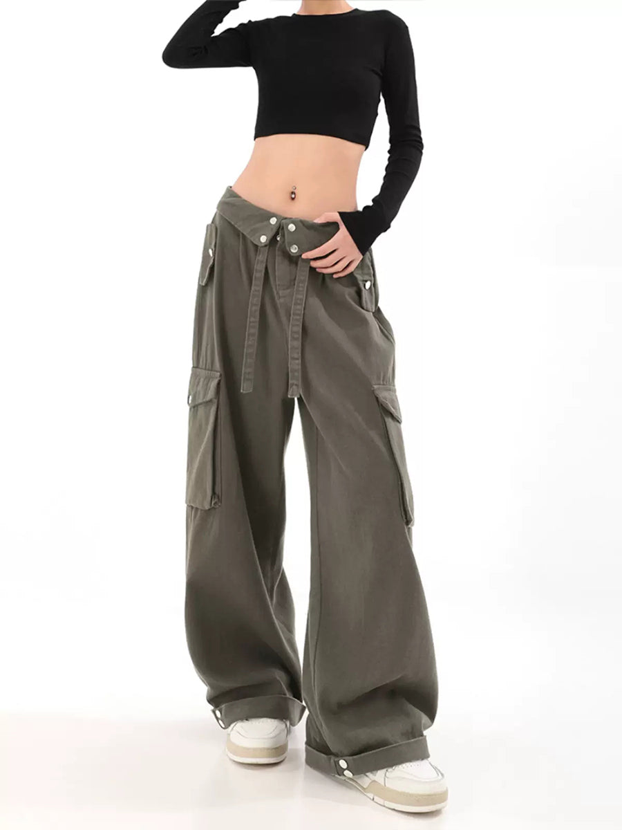Solid Color Cargo Casual Pants