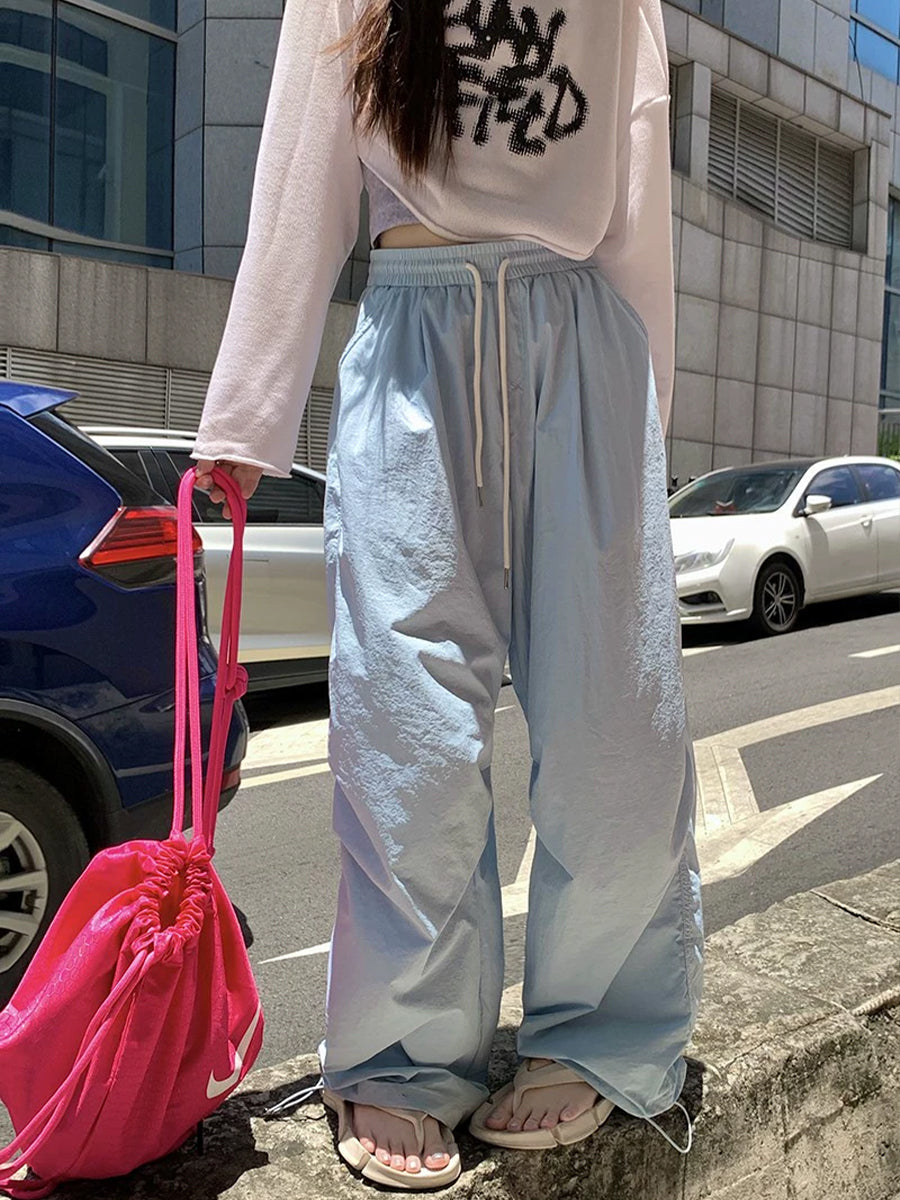 Solid Color Loose Fit Casual Pants