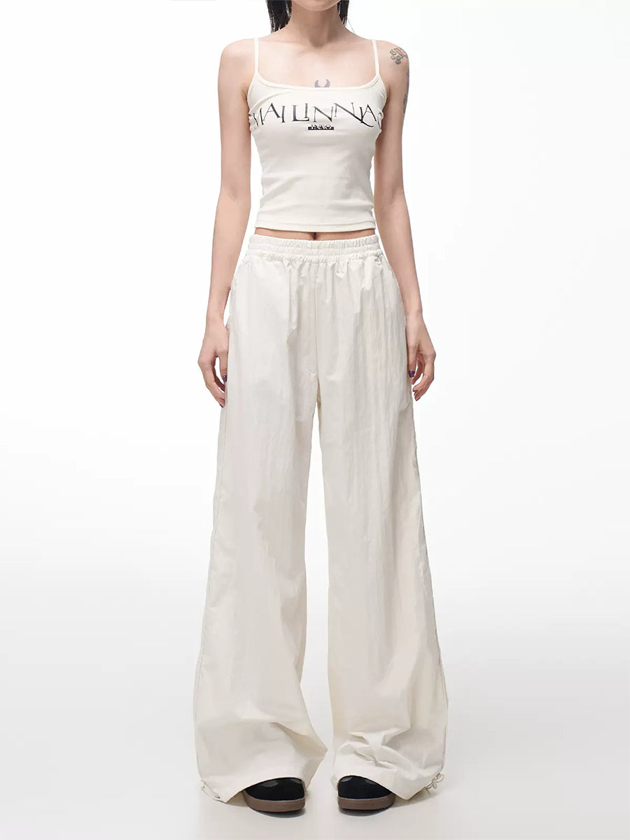 Solid Color Casual Sport High Waist Loose Pants