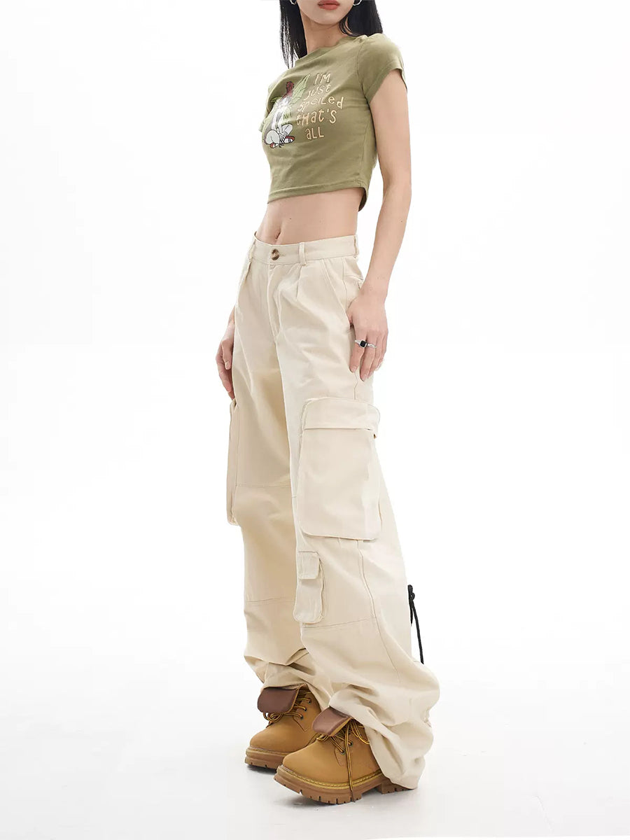 High Waisted Loose Casual Wide Leg Cargo Pants