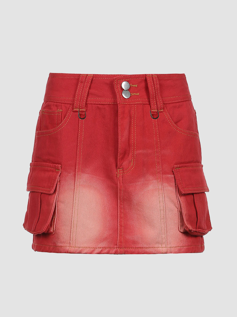 Y2K Vintage Large Pockets High Waist Slim Fit Wrap Hip Denim Skirt