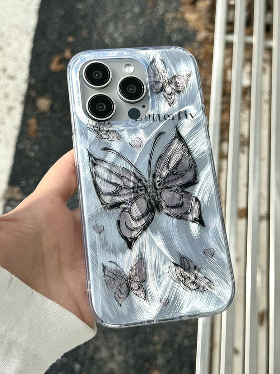Laser Aurora Butterfly Straight Edge Frosted Phone Case
