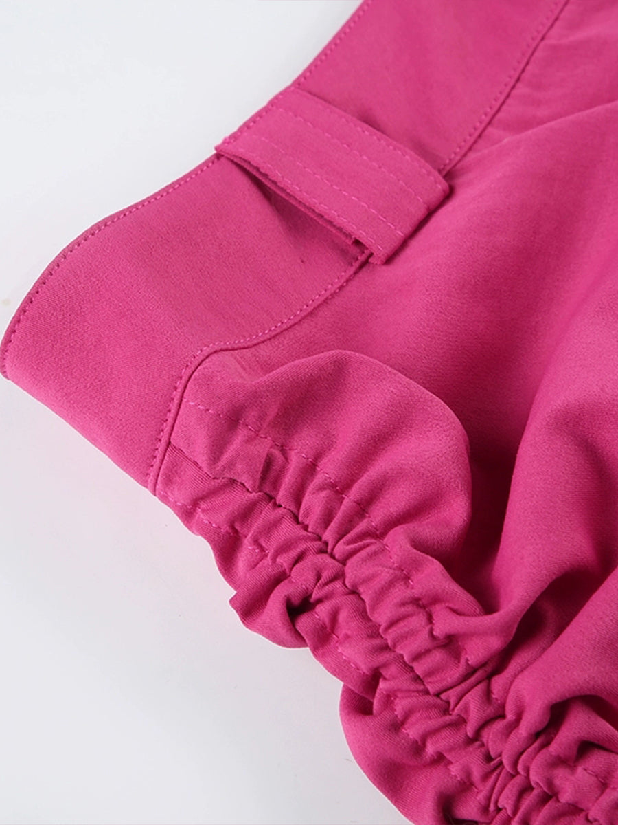 Pink Low Waisted Drawstring Ruched Tie Side Skinny Shorts