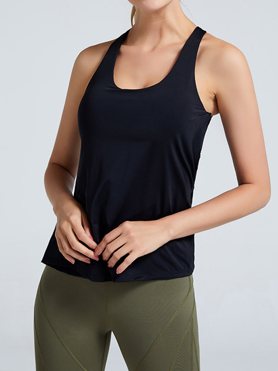 Solid Loose Fit Sports Cami Top Yoga Tank Gym Top with Chest Pads