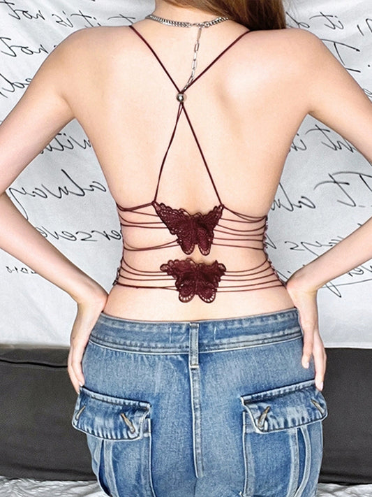 Vintage Printed V-Neck Butterfly Cami Top